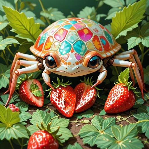 Colorful Mini Crab on Strawberry Colorful Mini Crab on Strawberry