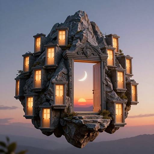 Surreal Mountain of Glowing Doors