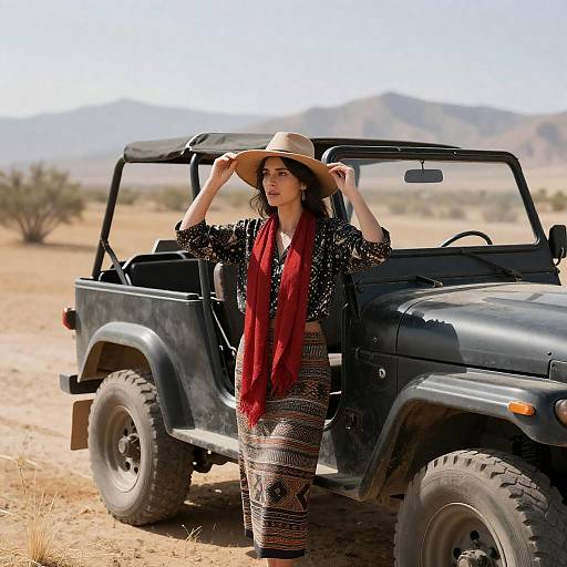 Desert Fashion: Woman by Jeep