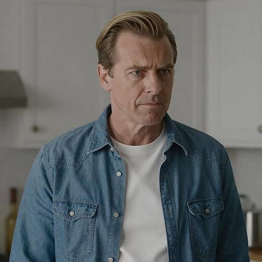 Serious Middle-Aged Man in Kitchen