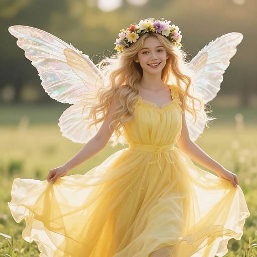 Radiant Blonde Fairy in Sunny Meadow
