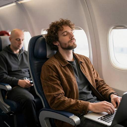 Passengers Relaxing in an Airplane Scene