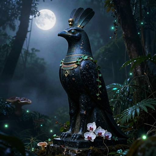 Moonlit Mut Statue in Lush Jungle