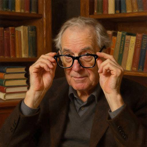Elderly Man with Glasses in Library
