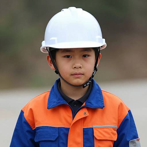 Boy in Hard Hat and Work Jacket