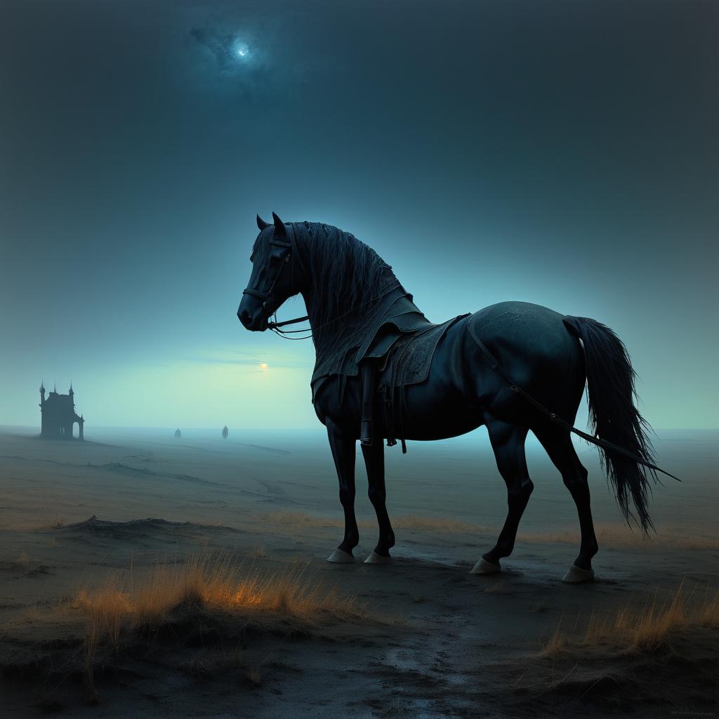 Spectral Horse in Gothic Battlefield Scene