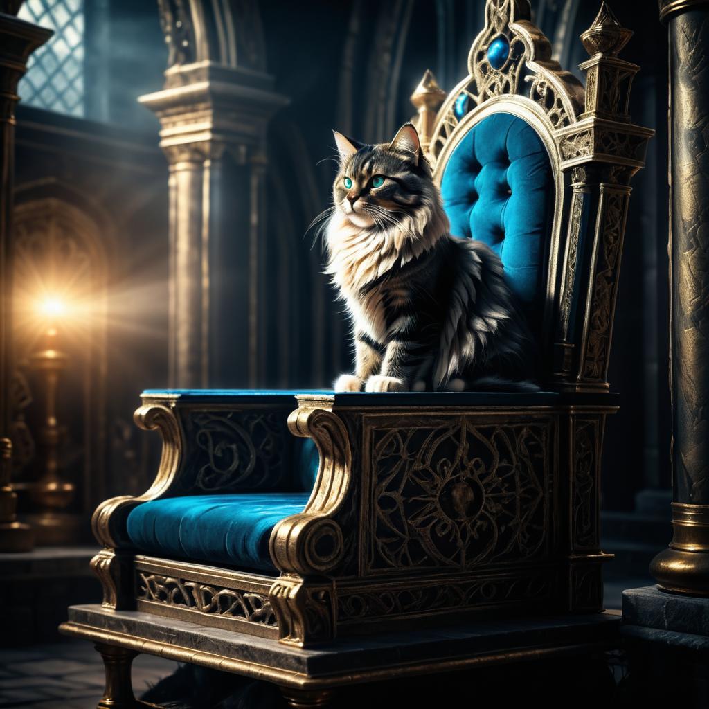 Majestic Cat on Throne in Fantasy Art