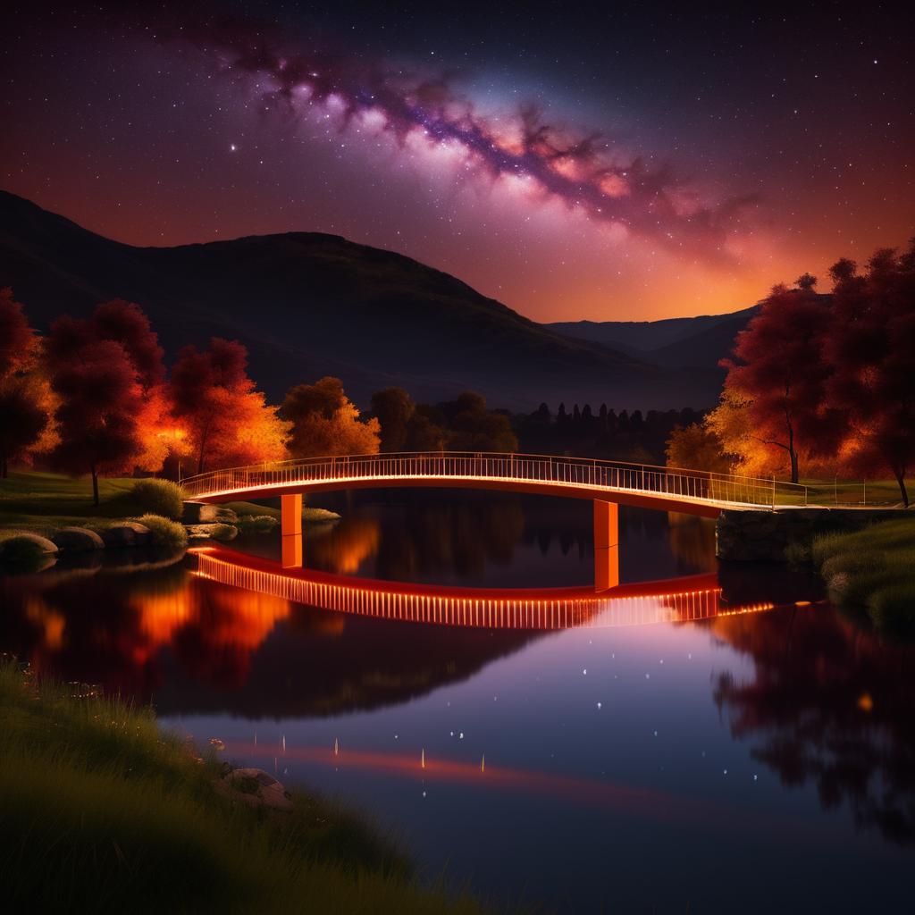 Enchanting Night Bridge Over a Lake