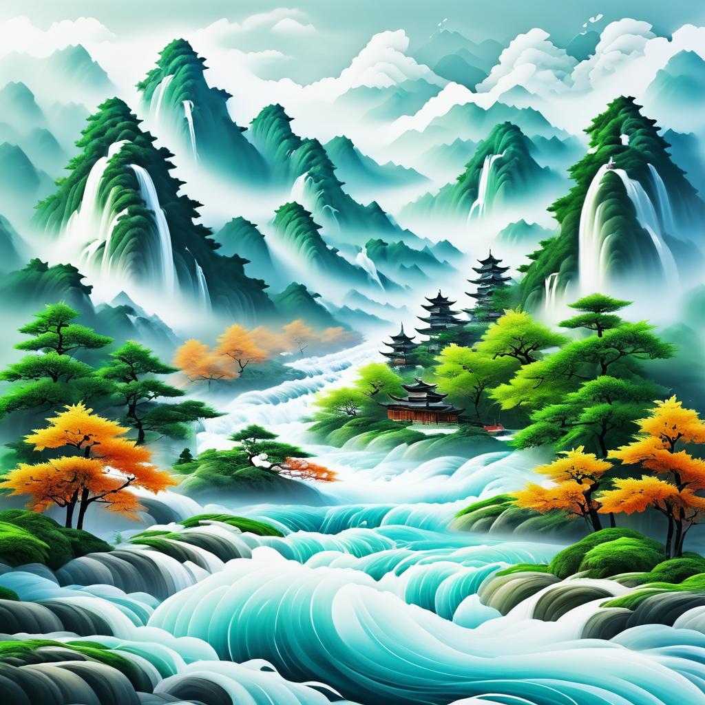 Photorealistic Maple Mountains with Surging Rivers