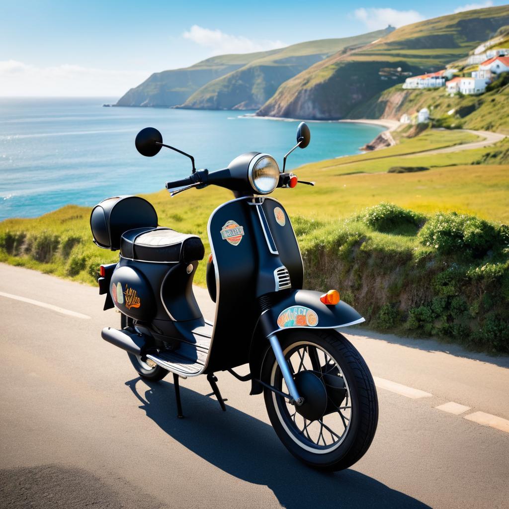 Vintage Moped on Coastal Road