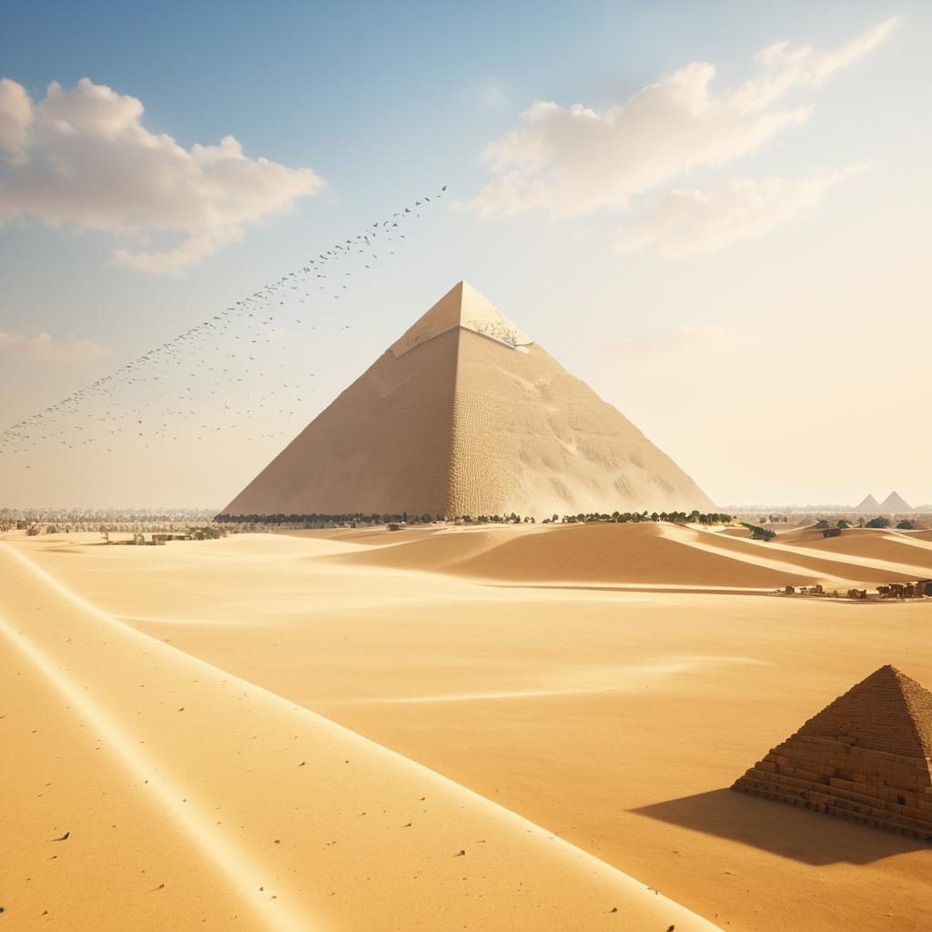 Cinematic View of Giza Pyramid with Birds