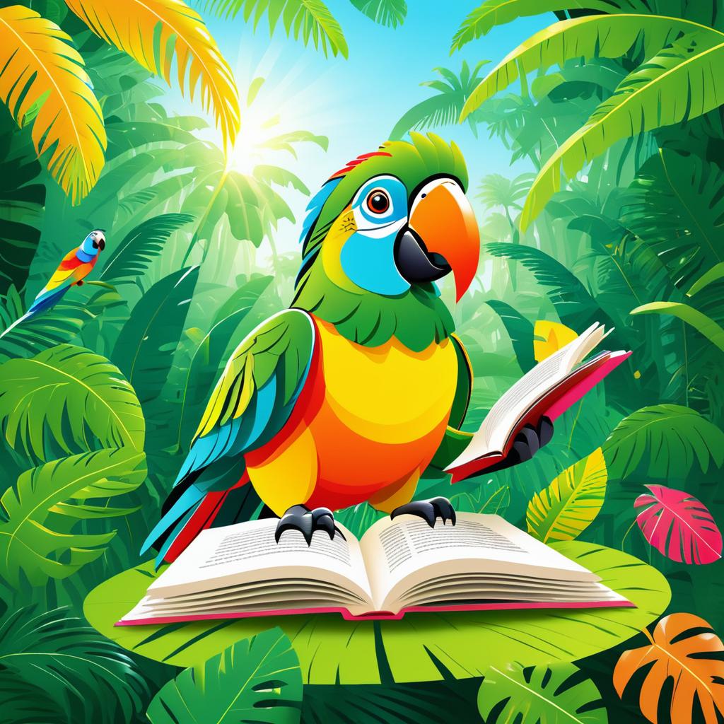 Playful Parrot Reading in Jungle Joy