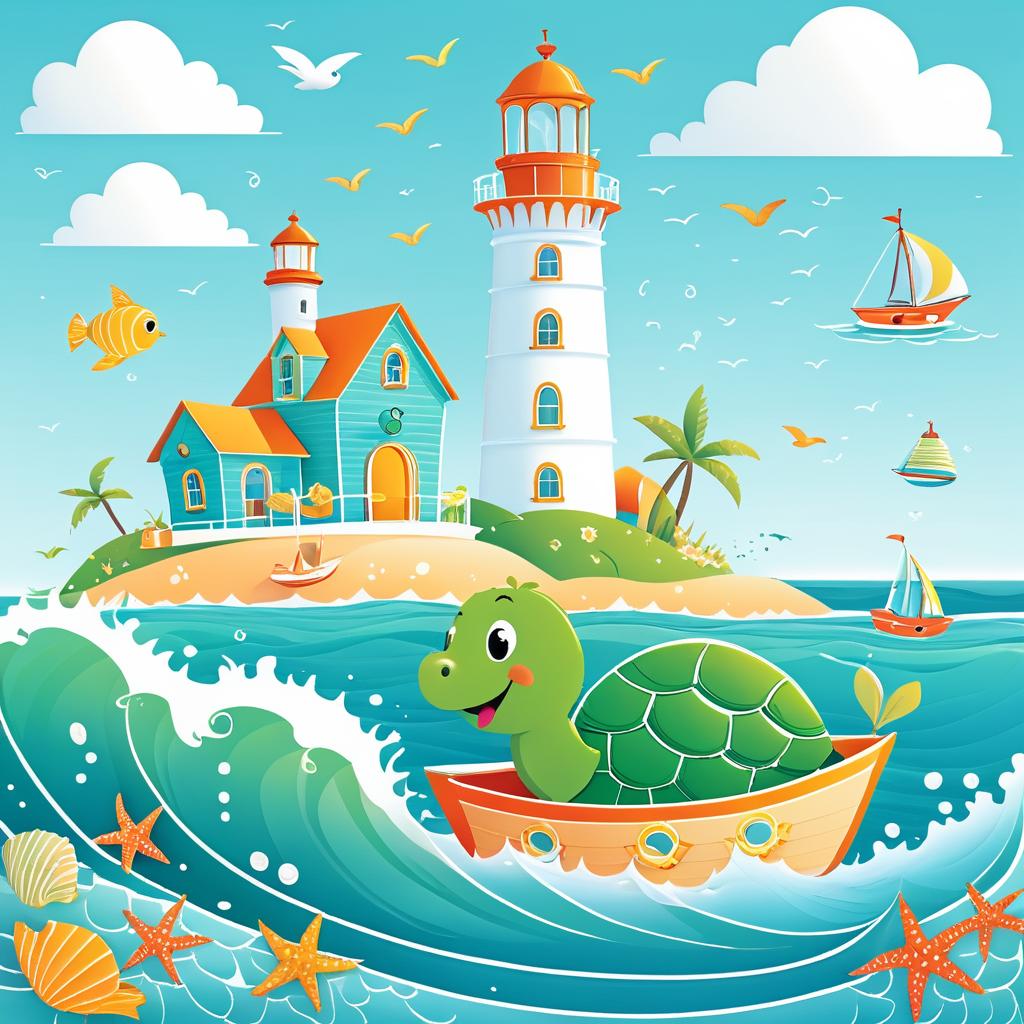 Joyful Turtle Sailing in Cartoon Bliss