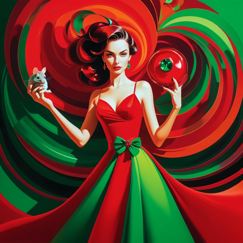 Surreal Woman in Red with Mouse