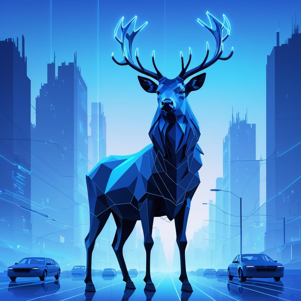 Dystopian Blue Stag Portrait Art