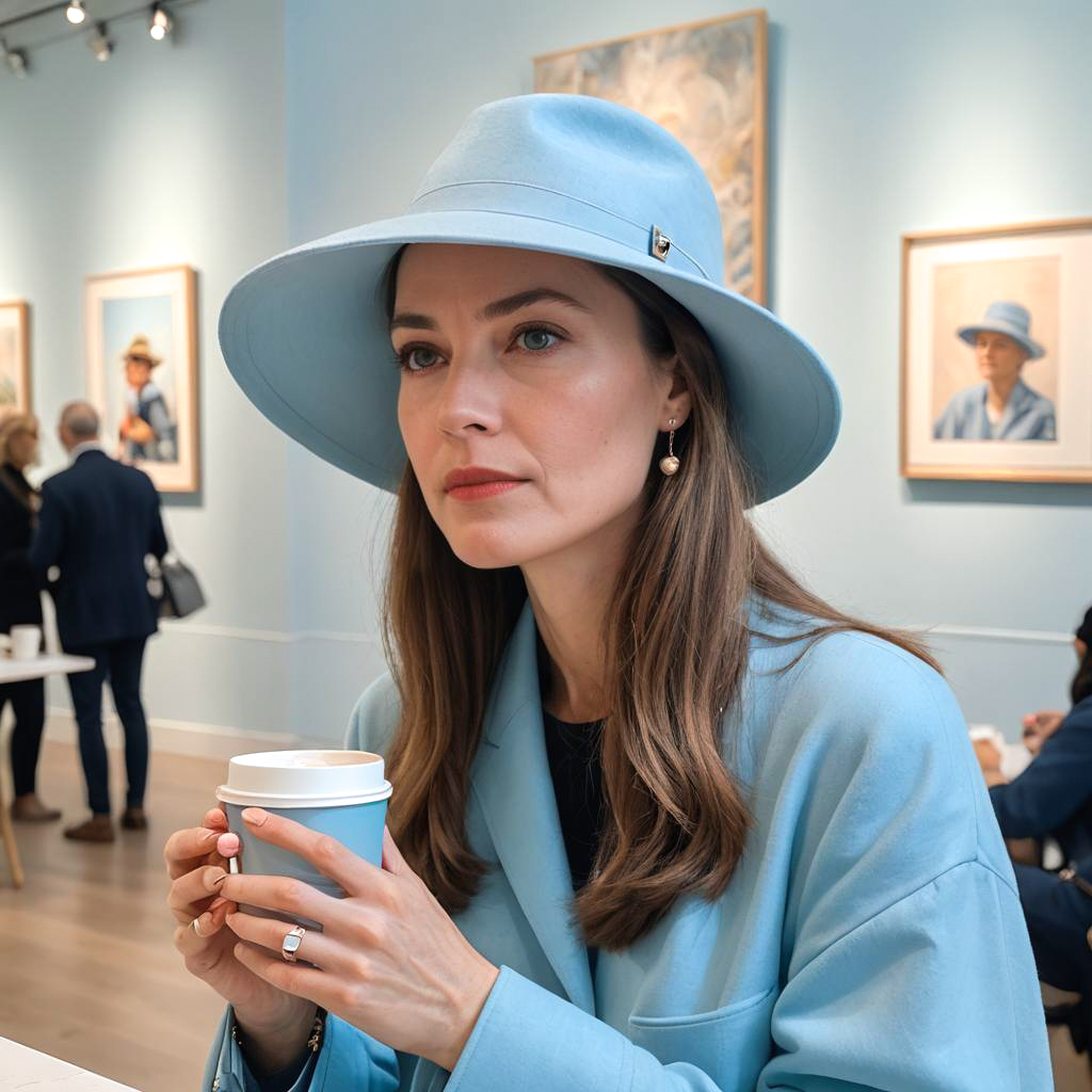 Chic Woman Enjoying Coffee in Gallery