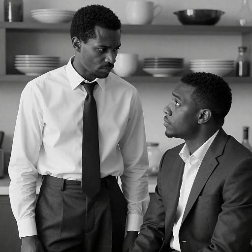 Intense Dialogue in Black and White Image