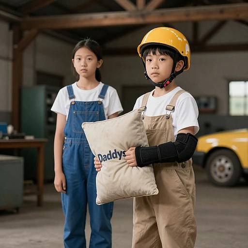 Children in Rustic Industrial Warehouse