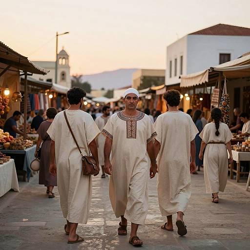 Minoan Marketplace Scene at Sunset