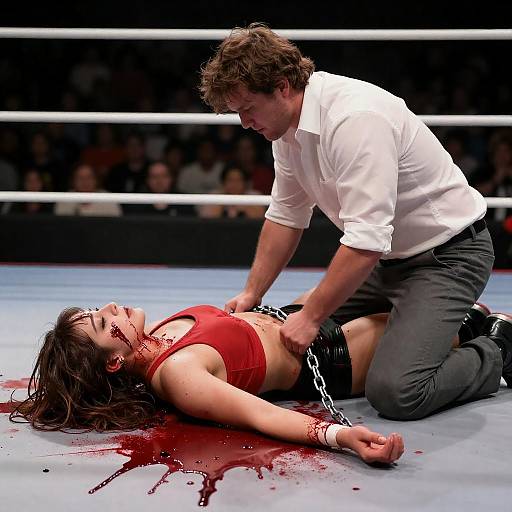 Bloody Wrestling Ring: Unconscious Woman