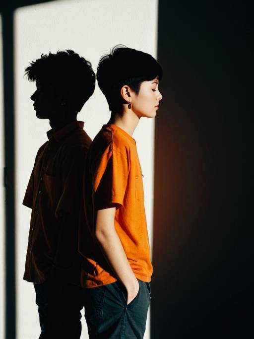 Teen in Orange Shirt with Shadow Silhouette