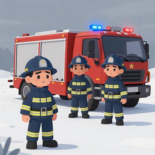 Cartoon Firefighters in Snowy Rescue