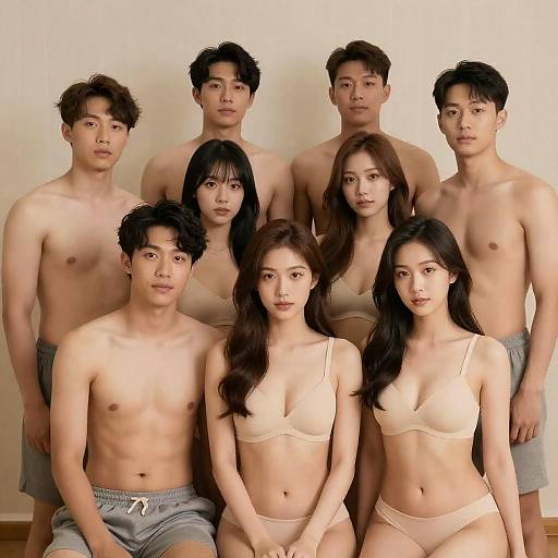 Studio Group Nude Portrait, Beige Backdrop