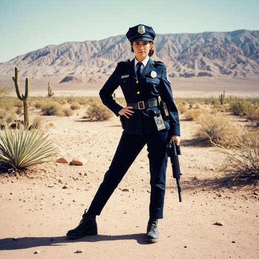 Woman in Police Officer Costume in Desert
