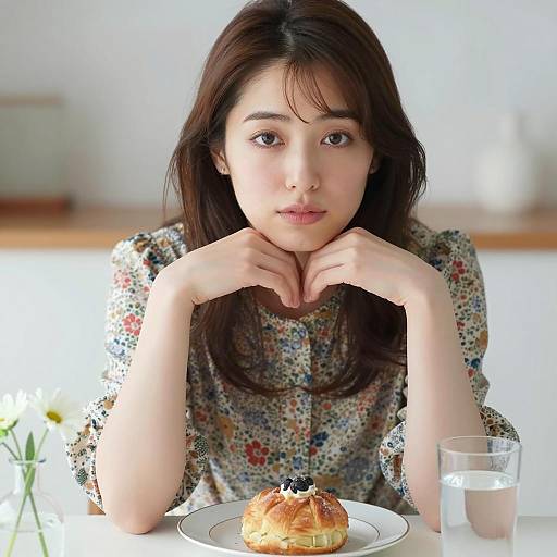 Elegant Japanese Woman in Floral Dress