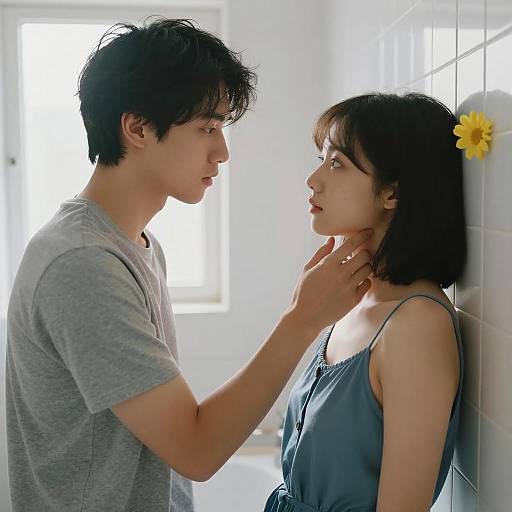 Intimate Moment in a Bathroom Setting