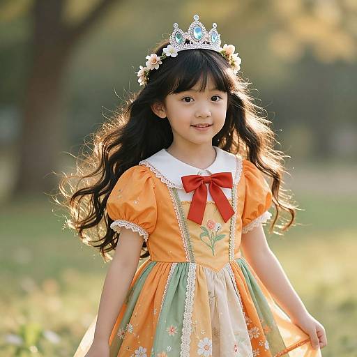 Young Girl in Floral Dress and Crown