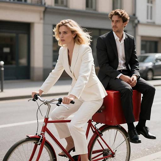 Urban Duo on a Red Bicycle Adventure