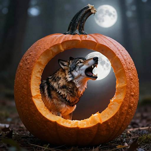 Realistic Wolf Howling Pumpkin Carving