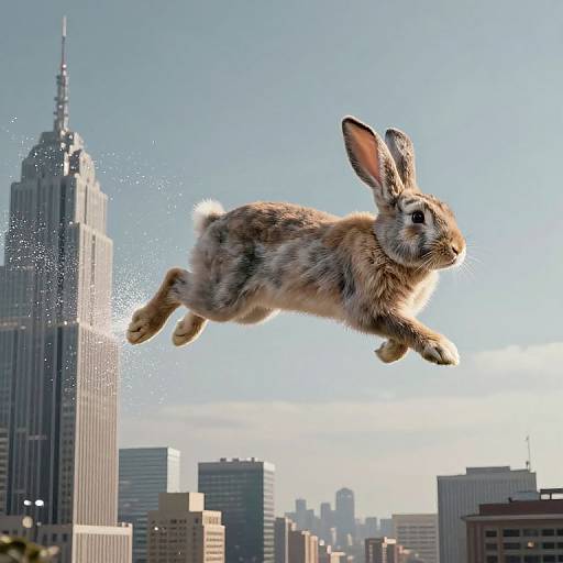 Surreal Giant Rabbit Cityscape Jump