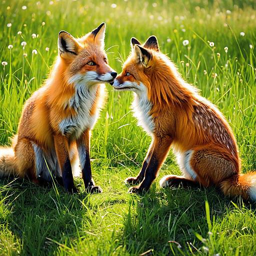 Mischievous Fox and Girl in Meadow