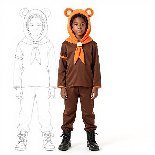 Boy in Orange Bear Hood Costume
