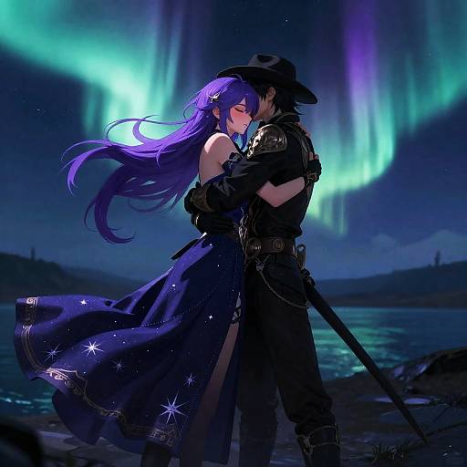 Embrace Under Aurora Lights