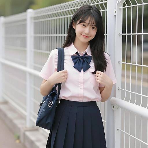 Japanese schoolgirl in uniform smiling outdoors