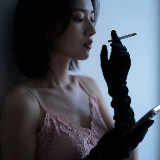 Mysterious Woman in Pink Camisole