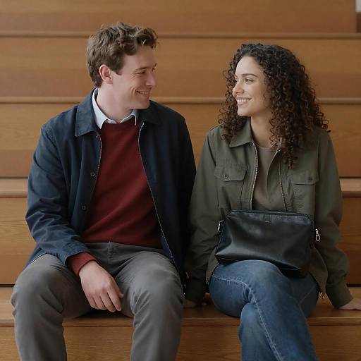 Joyful Moment on Wooden Bleachers
