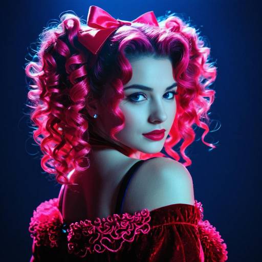 Elegant Character in Velvet with Neon Lights