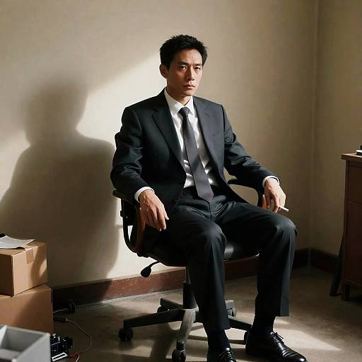 Serious Man in Cluttered Office Setting