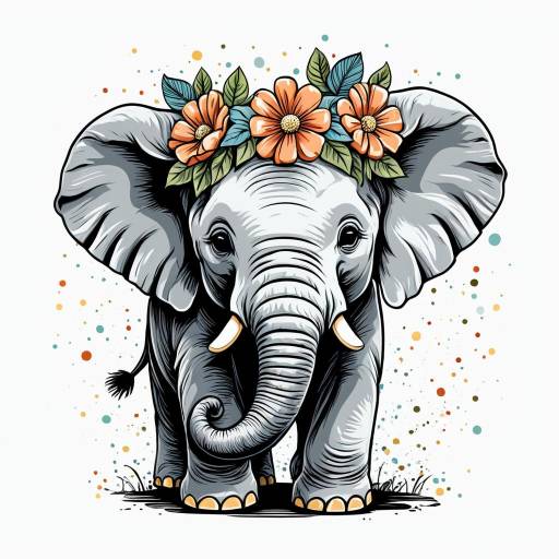 Baby Elephant with Floral Crown Illustration