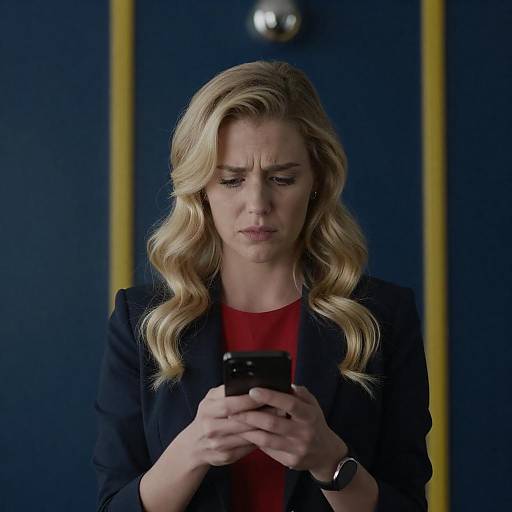Introspective Blonde Woman with Smartphone