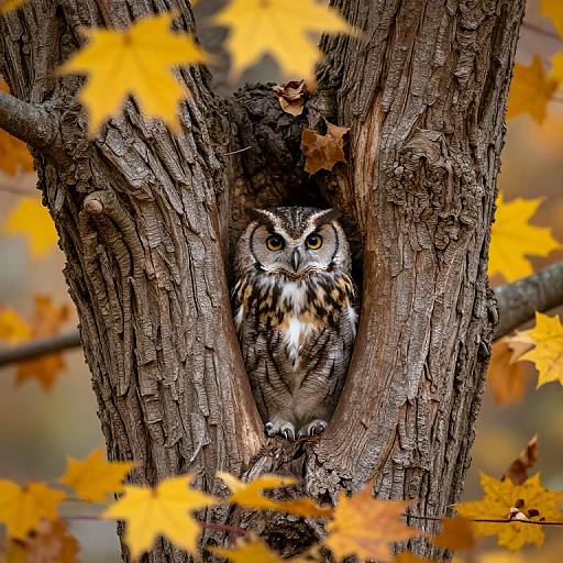 Owl in Autumn Hollow Tree