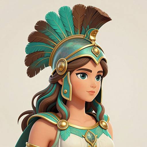 Detailed Cartoon Athena with Winged Helmet