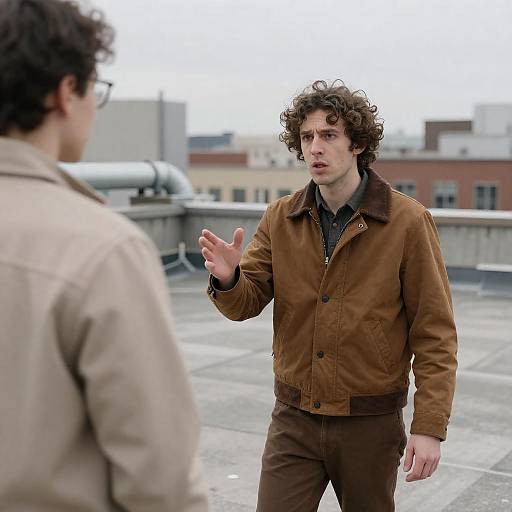 Urban Rooftop Scene with Expressive Man