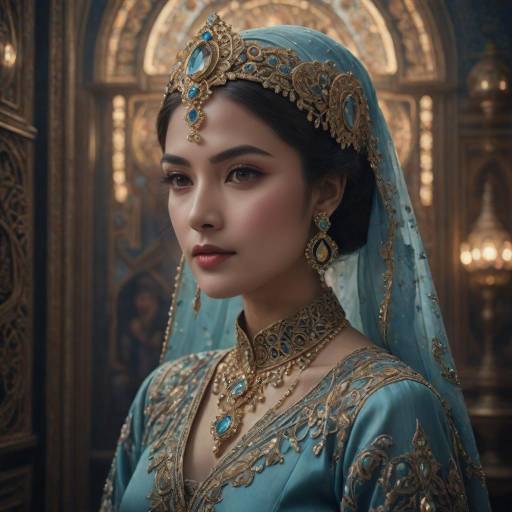 Elegant Woman in Traditional Blue and Gold Attire