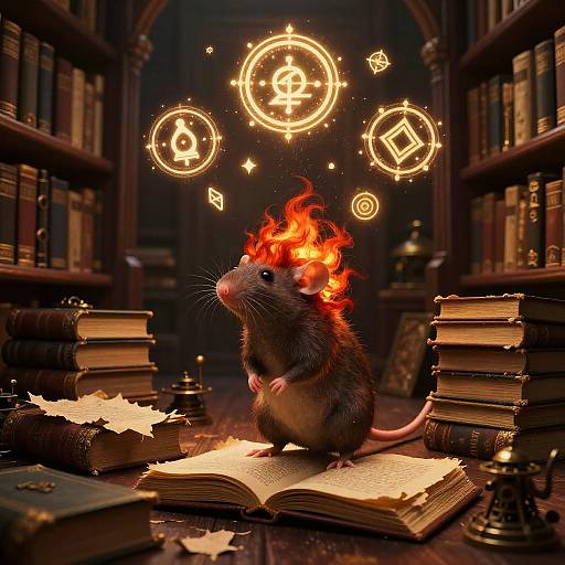 Fiery-Haired Rat in Mystical Library