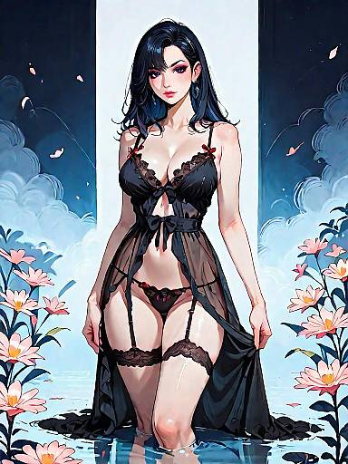 Dark Fantasy Woman in Sheer Black Lace Lingerie